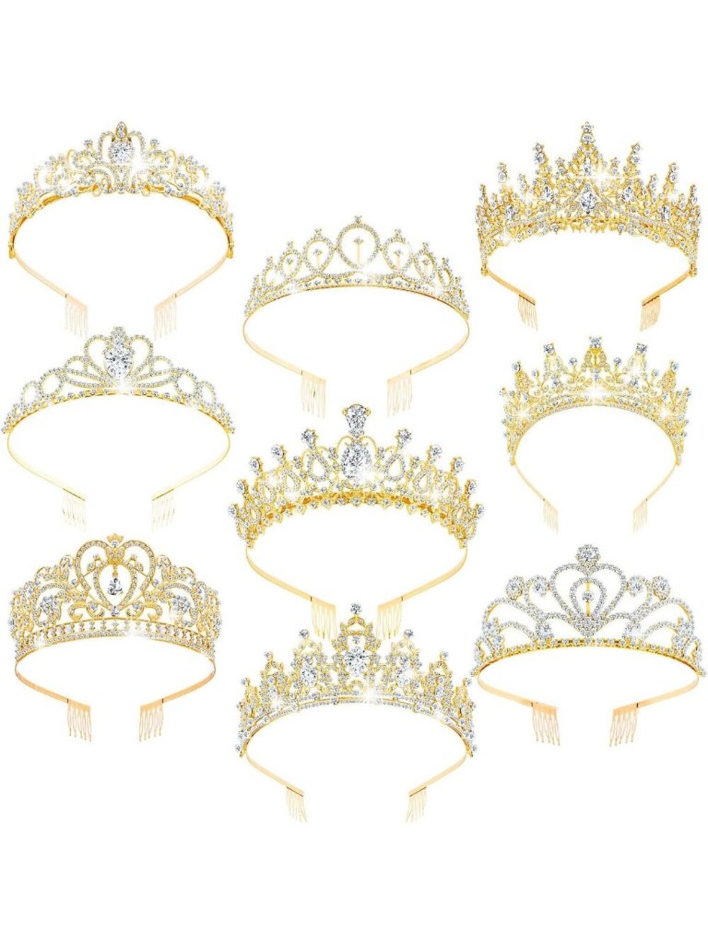 9 Pcs Crystal Tiaras & Crowns Set - Rhinestone Hair Accessories for Weddings